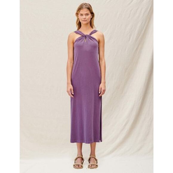 Anthropologie Sundry Keyhole Midi Light Jersey Cotton Knit Dress Purple Small - Picture 9 of 12